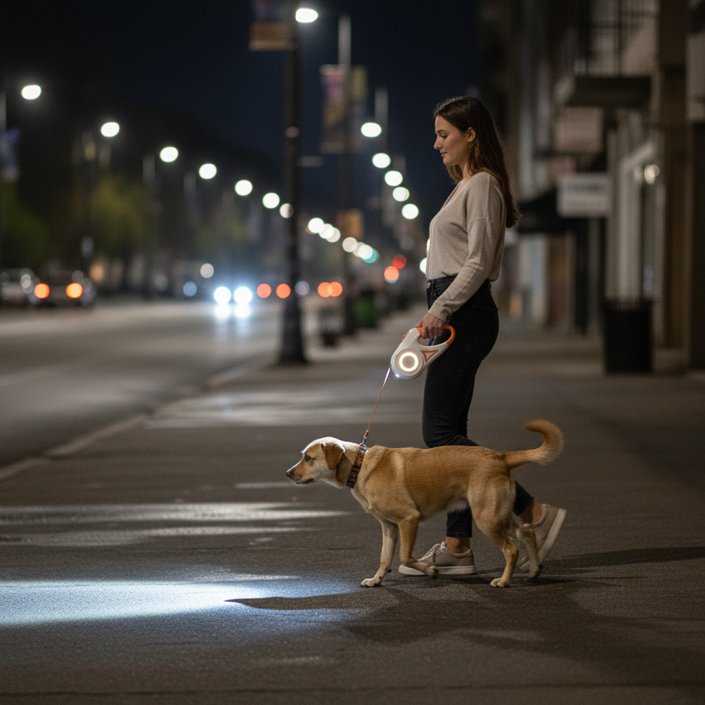 Automatic LED Retractable Dog Leash with Flashlight
