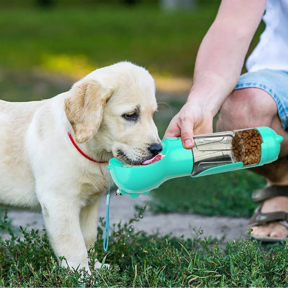 Portable Dog Water Bottle, Food Feeder and Bag Dispenser
