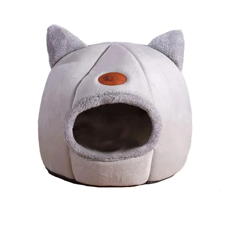 A white and gray cozy cat cave