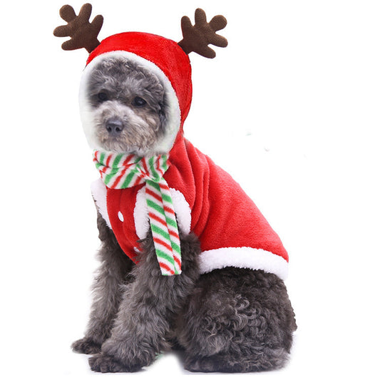 Reindeer Christmas Pet Outfit | Warm Flannel Dog & Cat Clothes