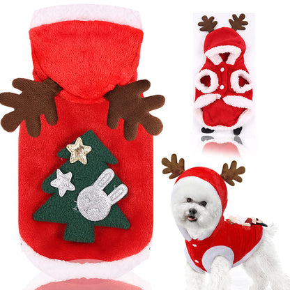 Reindeer Christmas Pet Outfit | Warm Flannel Dog & Cat Clothes