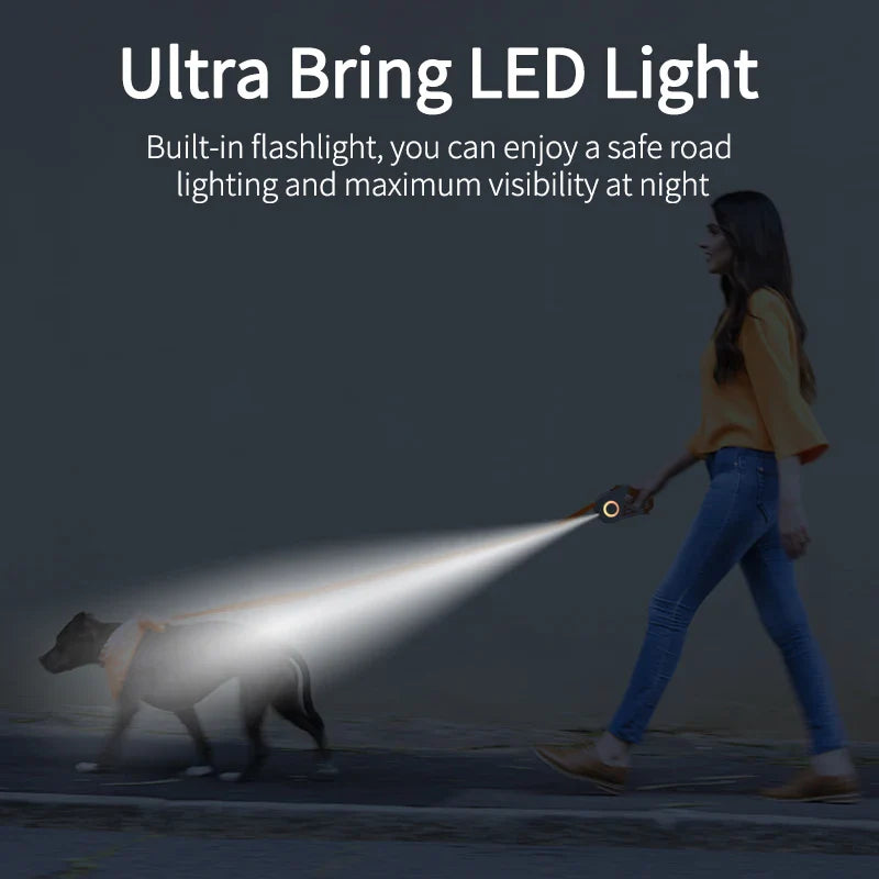 Automatic LED Retractable Dog Leash with Flashlight