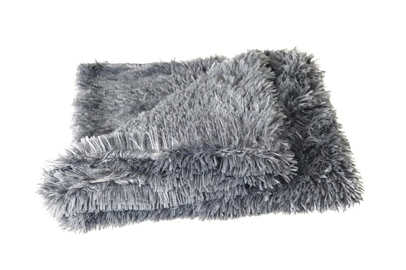 Gray fluffy blanket on a white background